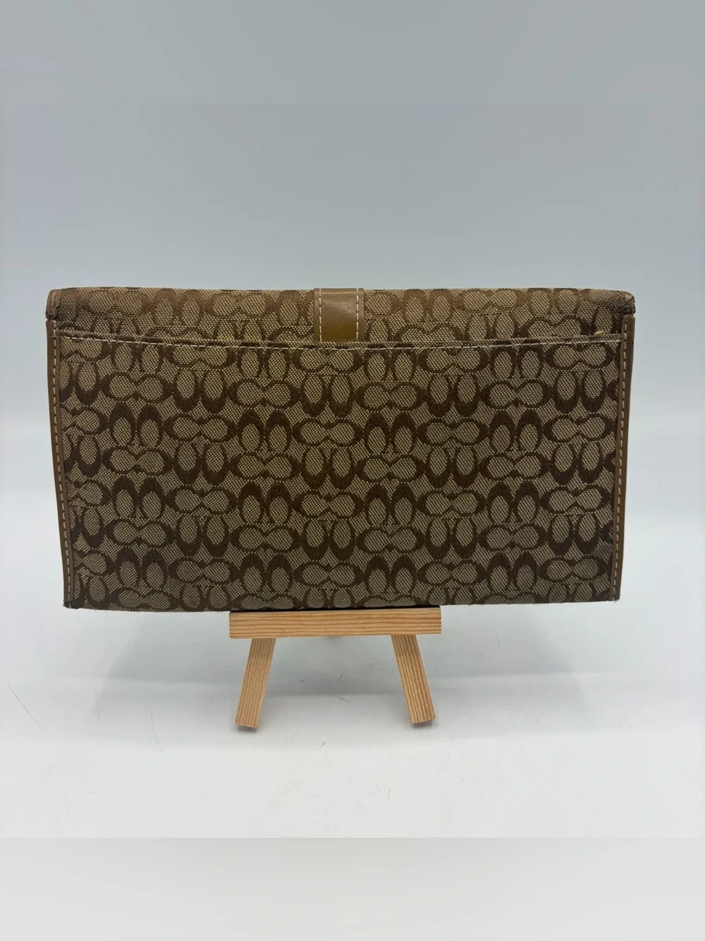 Coach Brown Signature Pattern Clutch Wallet with Buckle